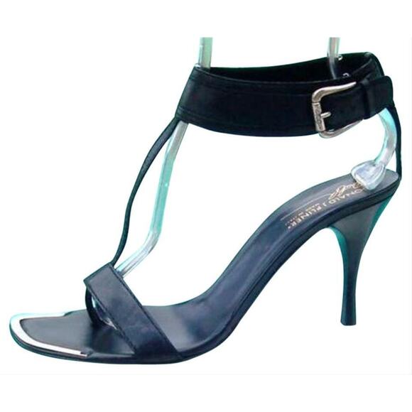 Donald Pliner Black Nappa Leather Shoe New Wide Ankle Strap Buckle $355 NIB